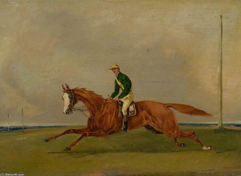 WikiOO.org - Encyclopedia of Fine Arts - Malba, Artwork Henry Thomas Alken - A Chestnut With The Jockey Up, With Green Colours