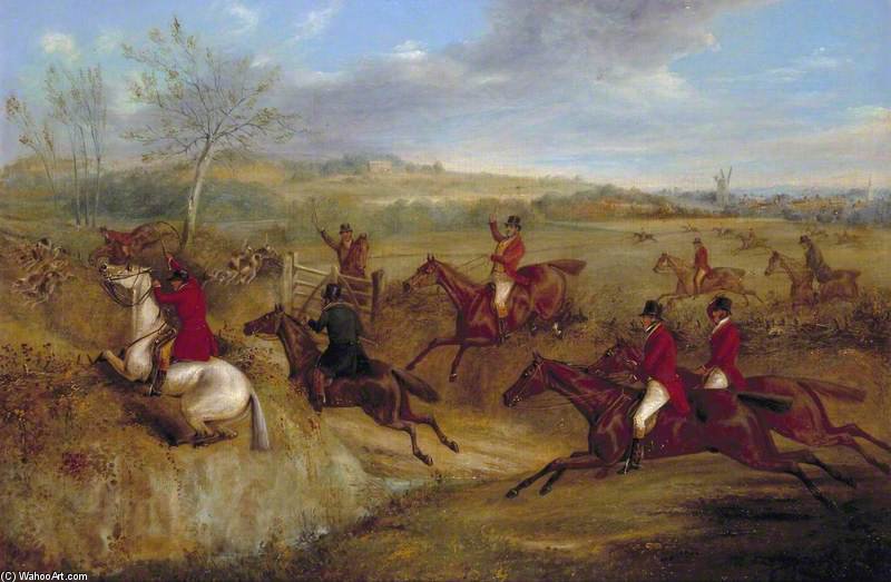 Wikioo.org - The Encyclopedia of Fine Arts - Painting, Artwork by Henry Thomas Alken - The Belvoir Hunt - Jumping Into And Out Of A Lane