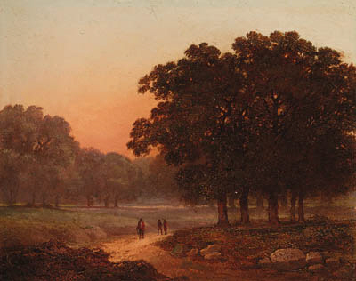 Wikioo.org - The Encyclopedia of Fine Arts - Painting, Artwork by James Arthur O Connor - A Wooded Landscape With Figures On A Track