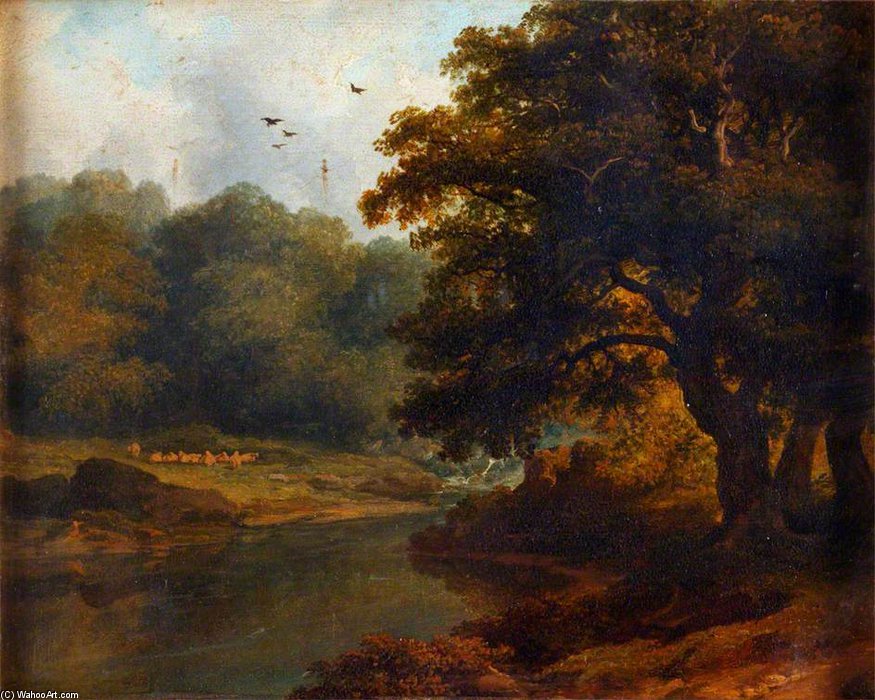 Wikioo.org - The Encyclopedia of Fine Arts - Painting, Artwork by James Arthur O Connor - Landscape With A Stream And Woods