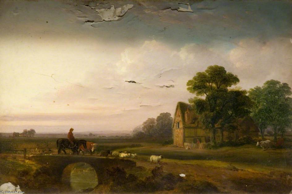 Wikioo.org - The Encyclopedia of Fine Arts - Painting, Artwork by James Arthur O Connor - Landscape With Sheep And A Horseman