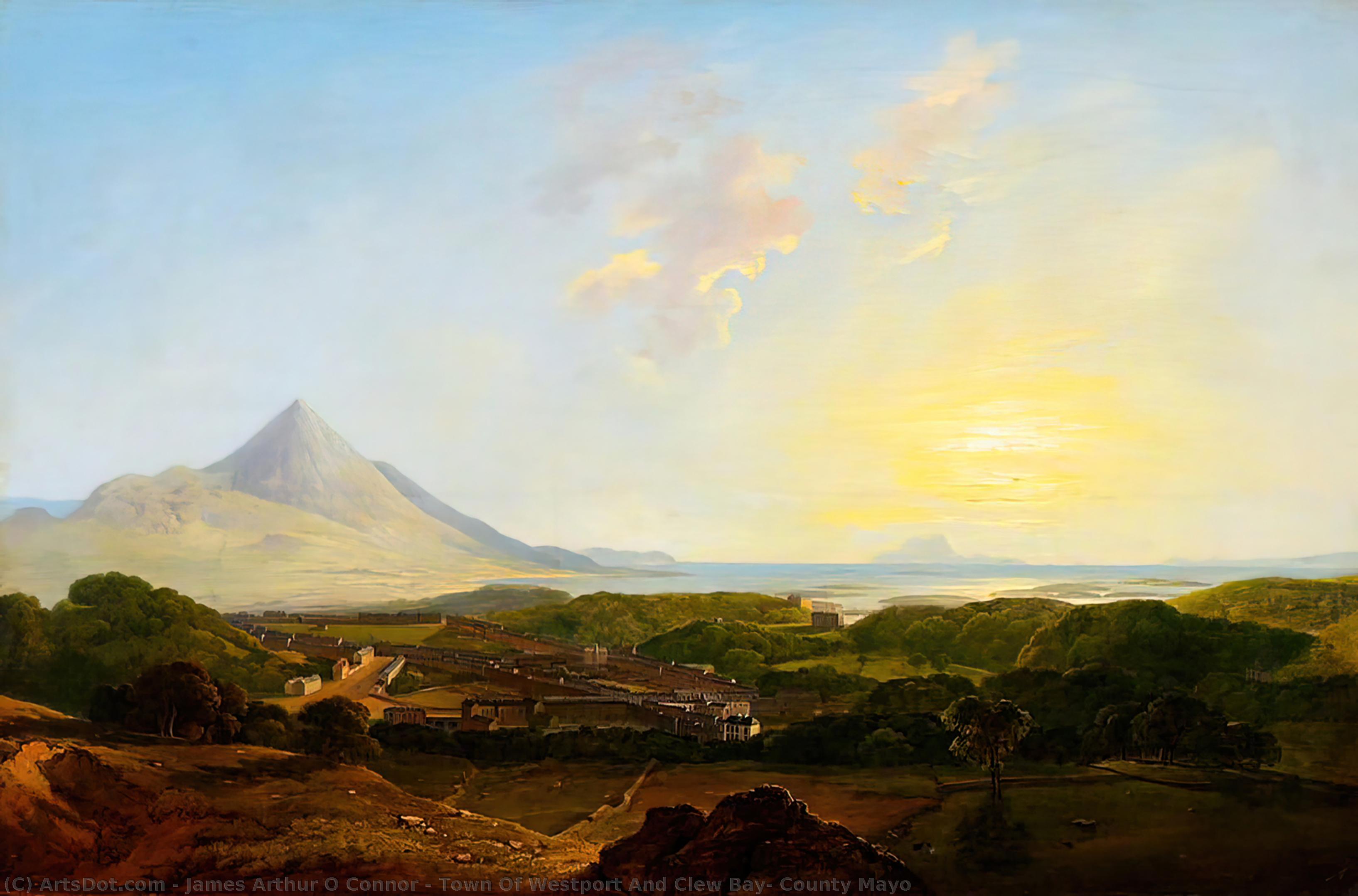 Wikioo.org - The Encyclopedia of Fine Arts - Painting, Artwork by James Arthur O Connor - Town Of Westport And Clew Bay, County Mayo