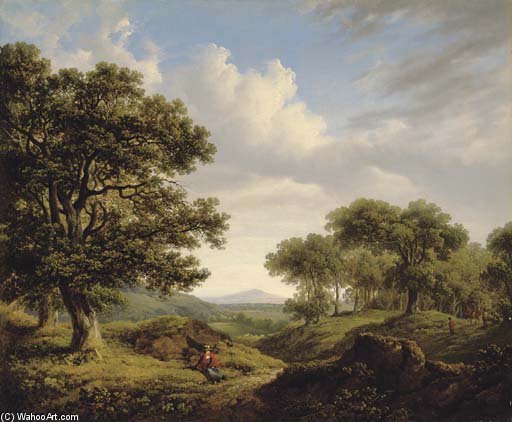 Wikioo.org - The Encyclopedia of Fine Arts - Painting, Artwork by James Arthur O Connor - Wooded Landscape With A Figure Resting By A Path In The Foreground