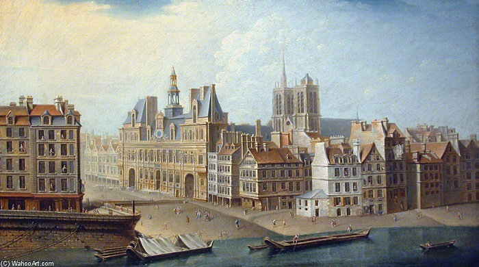 Wikioo.org - The Encyclopedia of Fine Arts - Painting, Artwork by Nicolas Jean Baptiste Raguenet - Hôtel De Ville Et Place De Grève