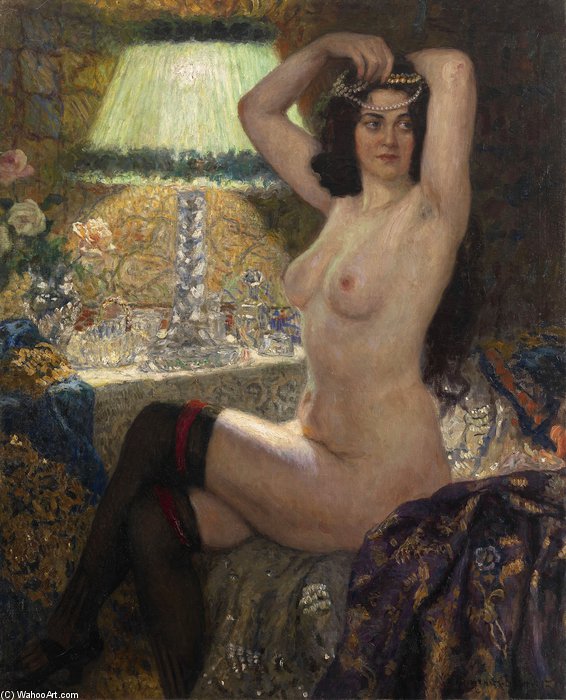 WikiOO.org - Encyclopedia of Fine Arts - Maalaus, taideteos Nikolai Petrovich Bogdanov Belsky - By The Green Lamp