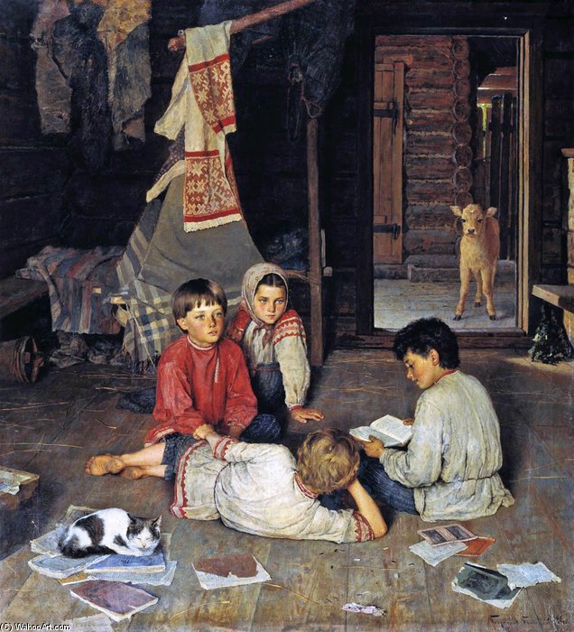 Wikioo.org - The Encyclopedia of Fine Arts - Painting, Artwork by Nikolai Petrovich Bogdanov Belsky - New Tale