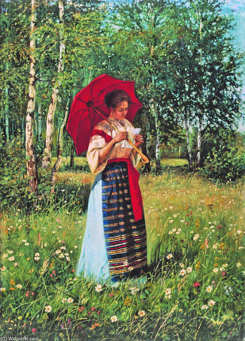Wikioo.org – La Enciclopedia de las Bellas Artes - Pintura, Obras de arte de Nikolai Petrovich Bogdanov Belsky - leyendo a carta