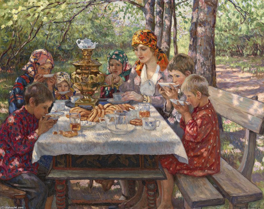 Wikioo.org - The Encyclopedia of Fine Arts - Painting, Artwork by Nikolai Petrovich Bogdanov Belsky - The Teacher's Guests