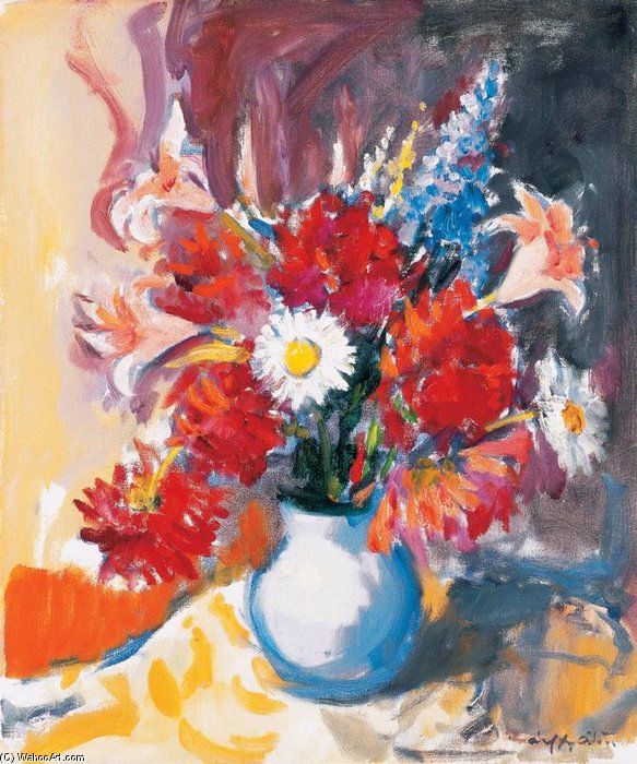 Wikioo.org – L'Encyclopédie des Beaux Arts - Peinture, Oeuvre de Odon Marffy - fleur nature morte à lis delphinium et daisy