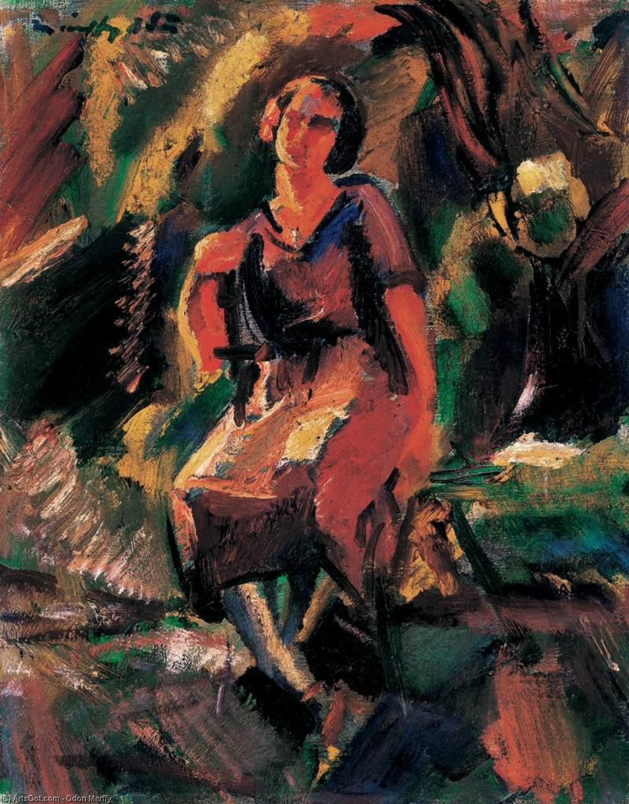 WikiOO.org - Encyclopedia of Fine Arts - Maleri, Artwork Odon Marffy - Girl In The Grass