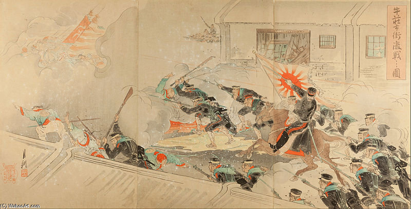 WikiOO.org - 百科事典 - 絵画、アートワーク Ogata Gekko - 絵 の 厳しいです 戦い 上の ストリート の Gyuso