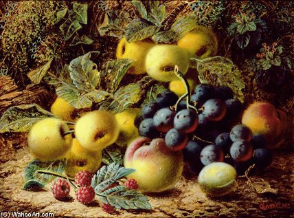 Wikioo.org - The Encyclopedia of Fine Arts - Painting, Artwork by Oliver Clare - Still Life With Apples, Plums, Grapes And Raspberries