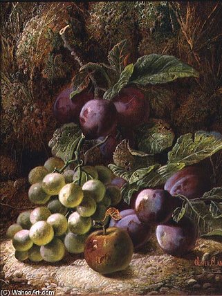 Wikioo.org - Encyklopedia Sztuk Pięknych - Malarstwo, Grafika Oliver Clare - Still Life With Plums And Grapes