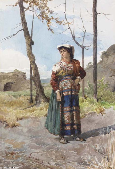 WikiOO.org - Güzel Sanatlar Ansiklopedisi - Resim, Resimler Onorato Carlandi - A Young Woman On The Road