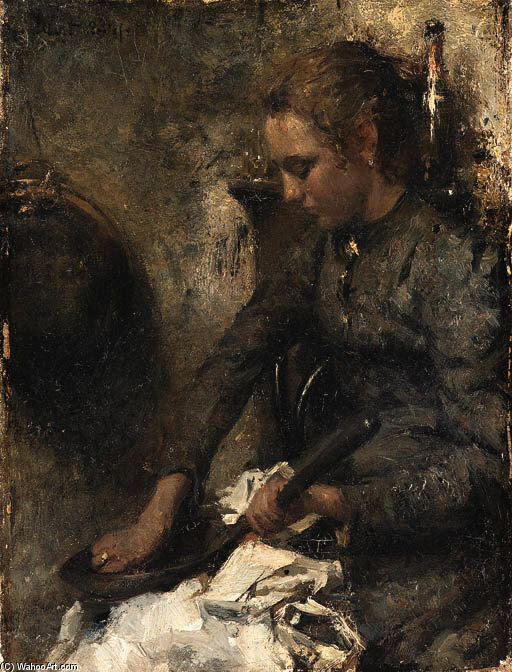 Wikioo.org - สารานุกรมวิจิตรศิลป์ - จิตรกรรม Otto Willem Albertus (Albert) Roelofs - A Woman Cleaning A Pan