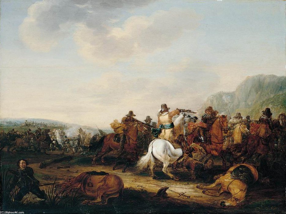 Wikioo.org - The Encyclopedia of Fine Arts - Painting, Artwork by Palamedes Palamedesz - A Skirmish Between Cavalry And Infantry