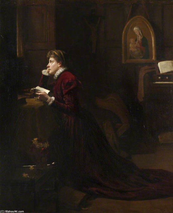 WikiOO.org – 美術百科全書 - 繪畫，作品 Patrick William Adam - 苏格兰玛丽女王 在  祈祷