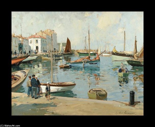 WikiOO.org - Εγκυκλοπαίδεια Καλών Τεχνών - Ζωγραφική, έργα τέχνης Paul Lecomte - Bustling French Harbor