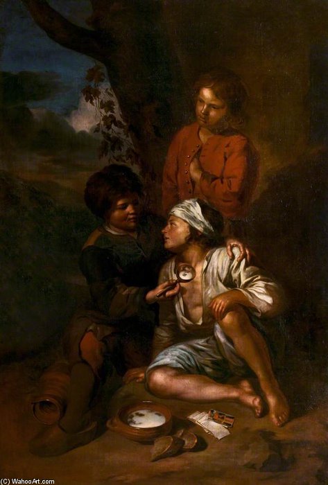 WikiOO.org - Encyclopedia of Fine Arts - Festés, Grafika Pedro Núñez De Villavicencio - Two Boys Feeding A Beggar