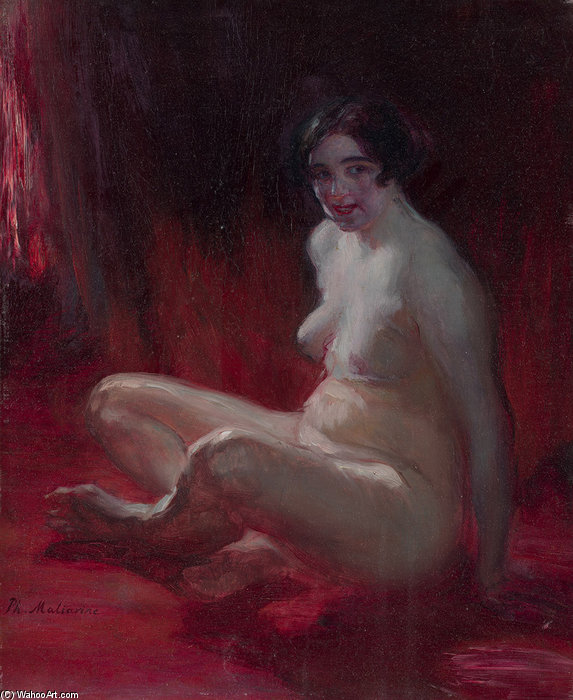 Wikoo.org - موسوعة الفنون الجميلة - اللوحة، العمل الفني Philip Maliavin - Seated Nude