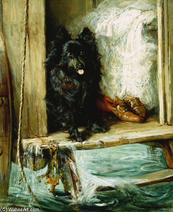WikiOO.org - Encyclopedia of Fine Arts - Malba, Artwork Philip Eustace Stretton - Left In Charge - A Black Pomerain On The Steps