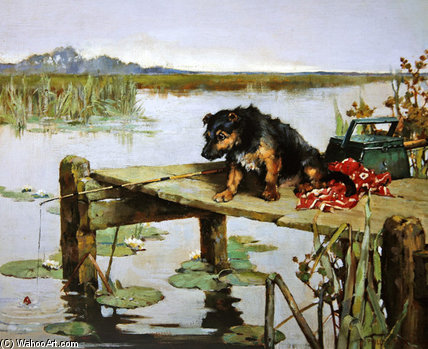 Wikioo.org - The Encyclopedia of Fine Arts - Painting, Artwork by Philip Eustace Stretton - Terrier - Fishing