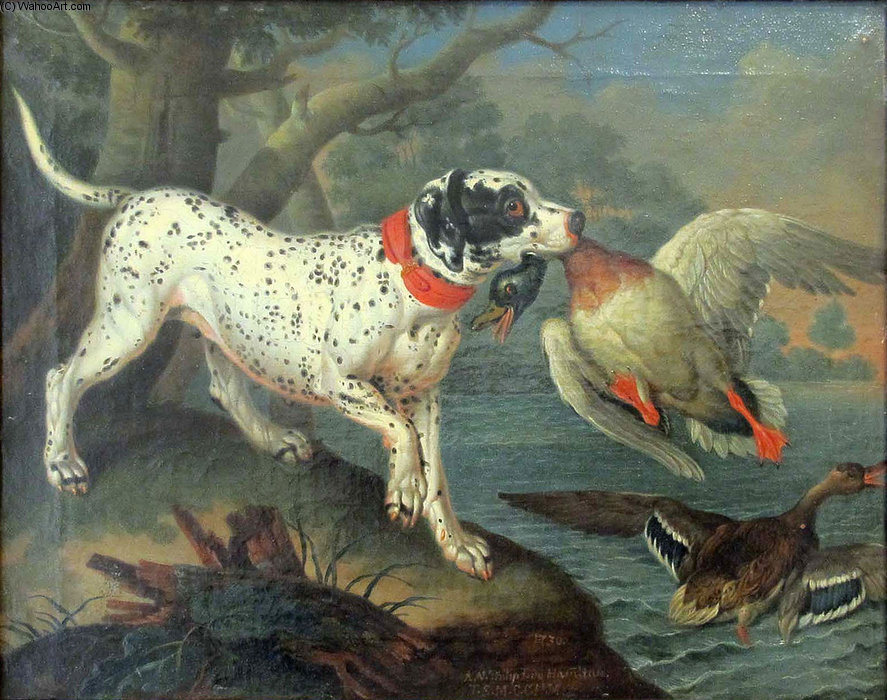 Wikioo.org - The Encyclopedia of Fine Arts - Painting, Artwork by Philipp Ferdinand De Hamilton - Anatre Selvatiche Cacciate Da Un Cane