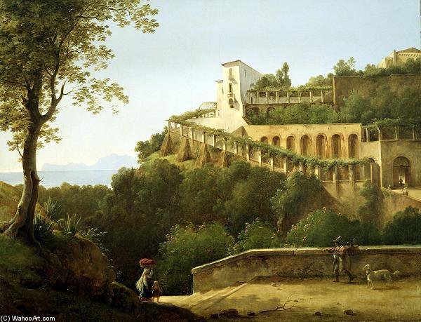 Wikioo.org - The Encyclopedia of Fine Arts - Painting, Artwork by Pierre Athanase Chauvin - A Convent Near Naples With A View Of Capri