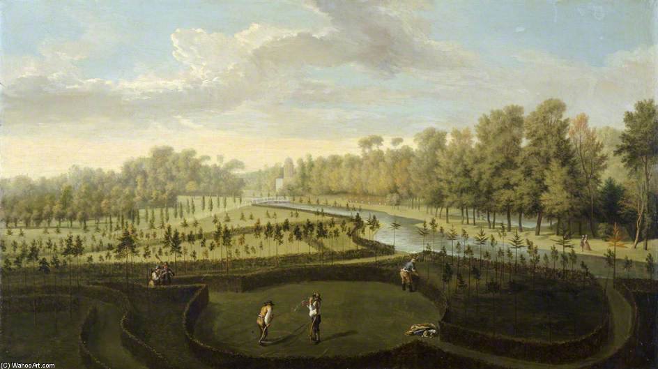 Wikioo.org - The Encyclopedia of Fine Arts - Painting, Artwork by Pieter Andreas Rysbrack - A View Of Chiswick House Gardens From The West Towards The Bagnio