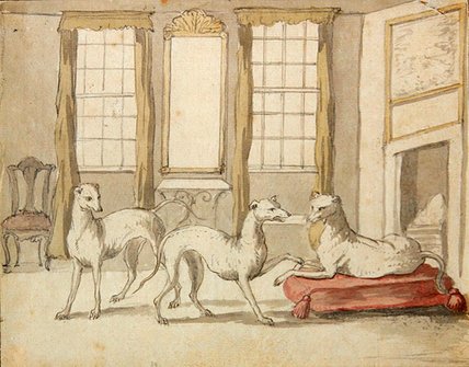 Wikioo.org – L'Enciclopedia delle Belle Arti - Pittura, Opere di Pieter Casteels - tre `greyhounds` in un camera