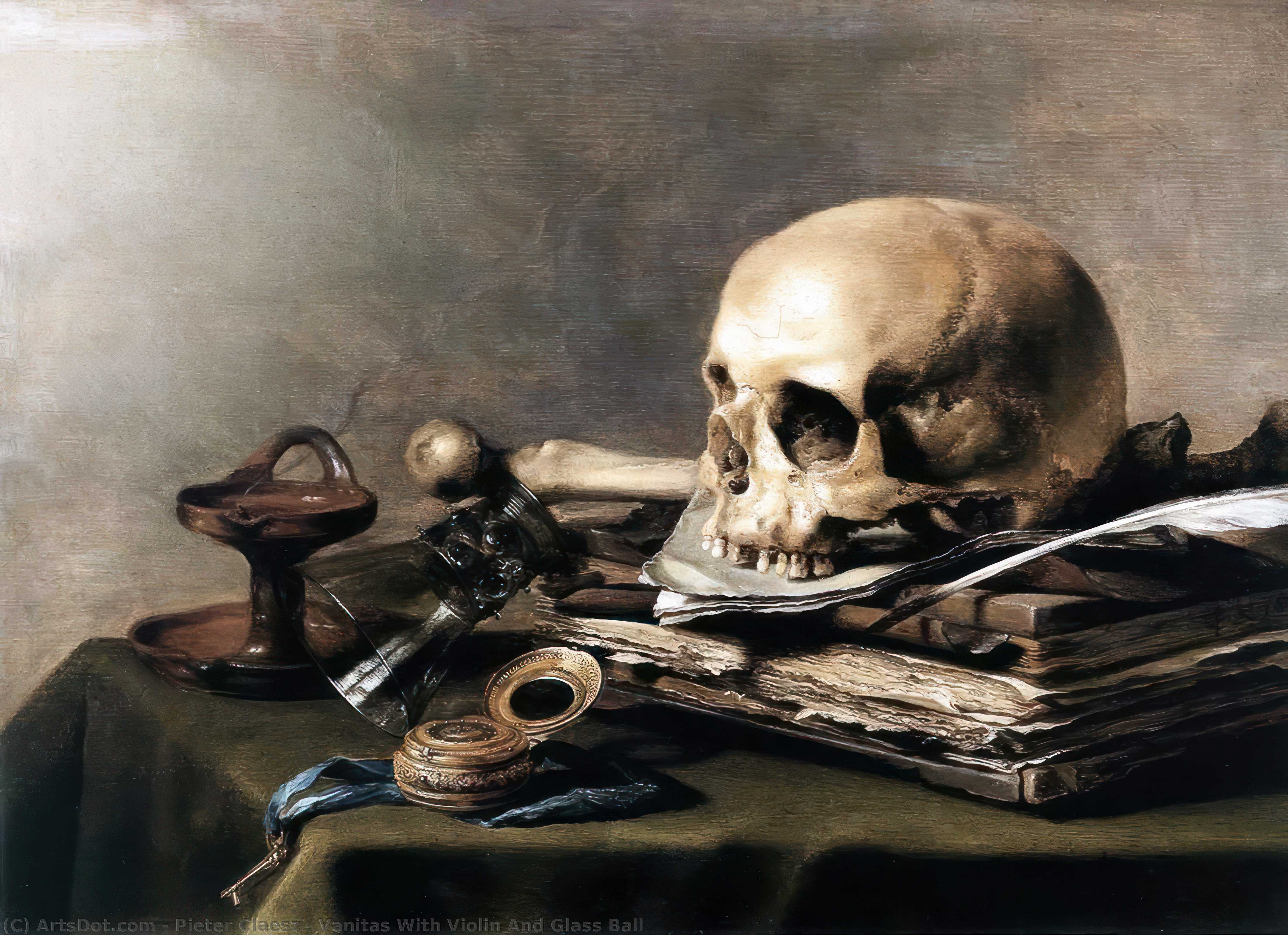 Wikioo.org - The Encyclopedia of Fine Arts - Painting, Artwork by Pieter Claesz - Vanitas With Violin And Glass Ball