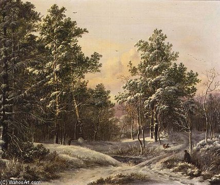 Wikioo.org - The Encyclopedia of Fine Arts - Painting, Artwork by Pieter Gerardus Van Os - Sportsmen In A Winter Forest