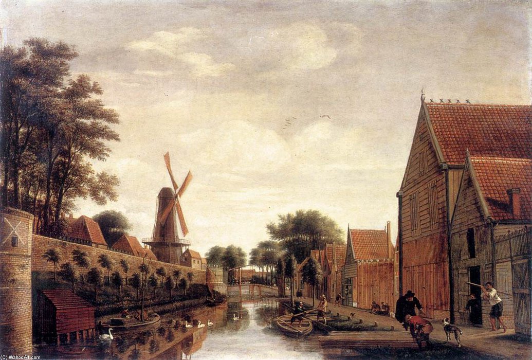 Wikioo.org – L'Enciclopedia delle Belle Arti - Pittura, Opere di Pieter Jansz Van Asch - La Delft City Wall With The Houttuinen