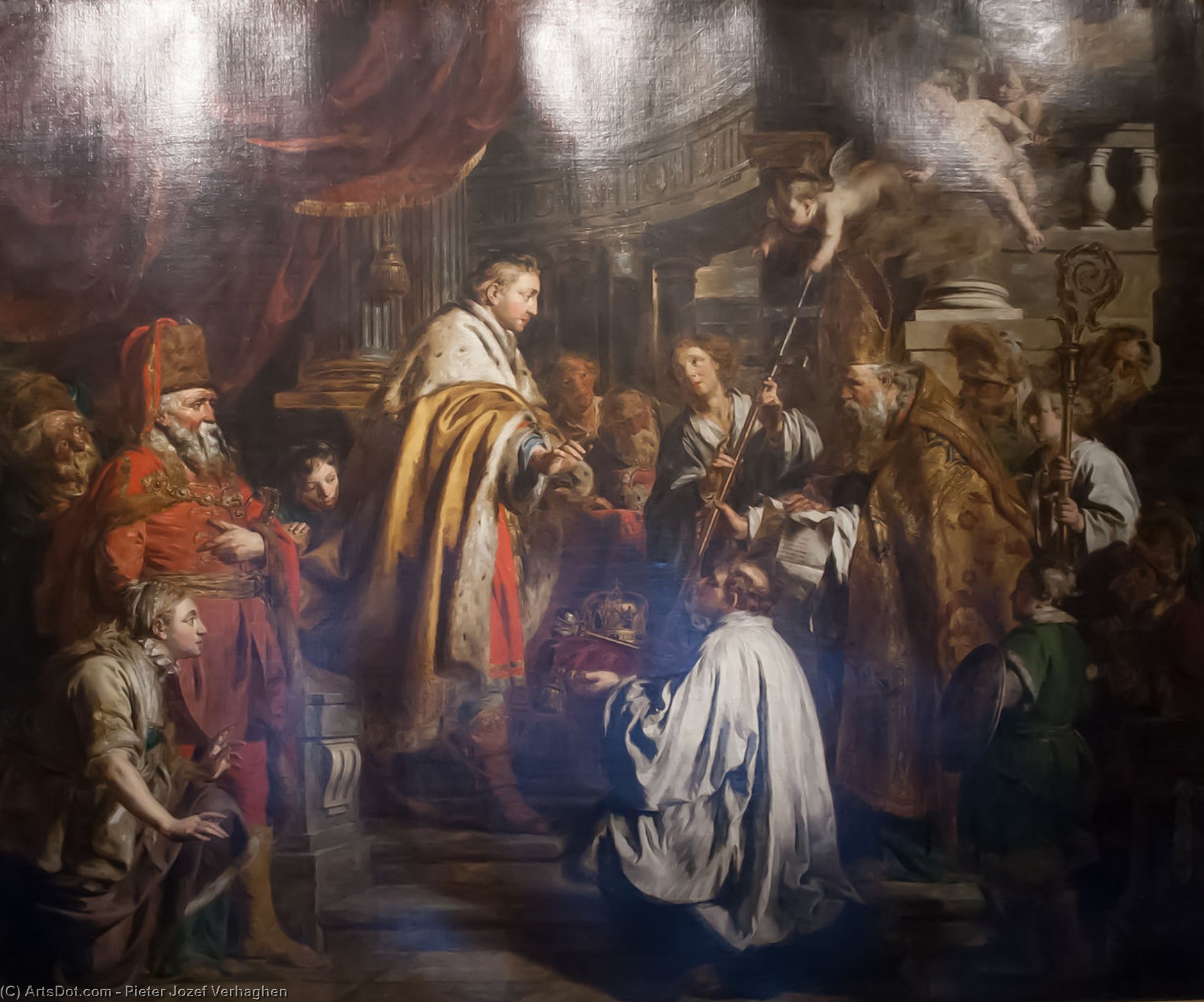 Wikioo.org - The Encyclopedia of Fine Arts - Painting, Artwork by Pieter Jozef Verhaghen - Saint Steven Hungarian King Receives The Pope's Envoys Who Bring A Crown
