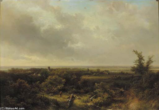 Wikioo.org - The Encyclopedia of Fine Arts - Painting, Artwork by Pieter Lodewijk Francisco Kluyver - A Panoramic Landscape, Haarlem In The Distance