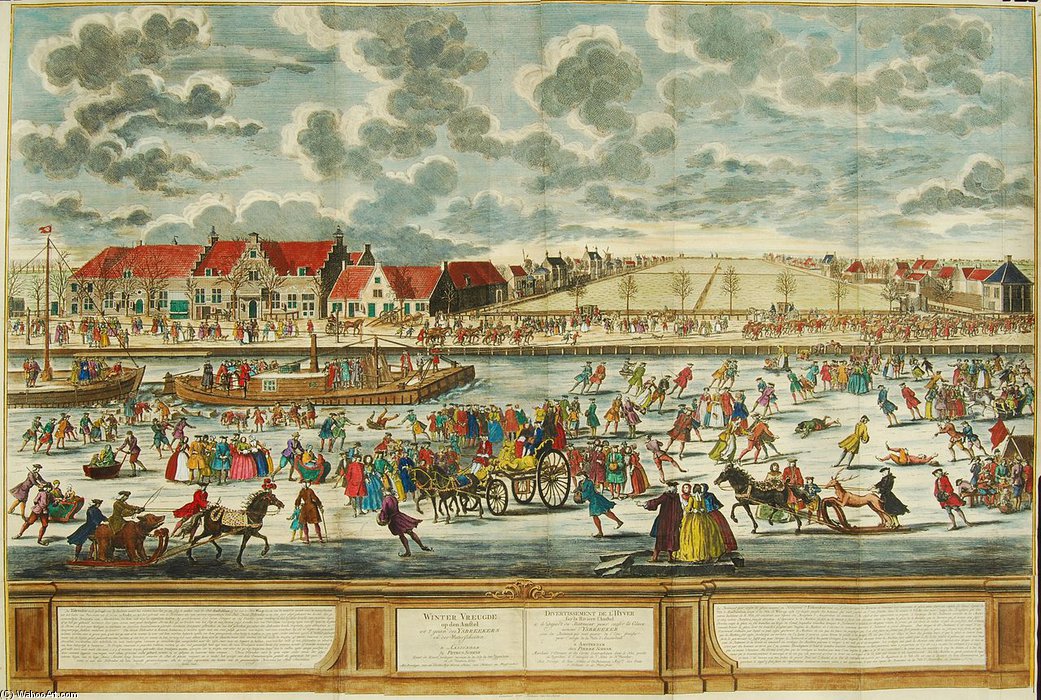 WikiOO.org - Encyclopedia of Fine Arts - Festés, Grafika Pieter Schenck - Winter Vreugde op den Amstel en ‘t gaan der Ysbreekers en der Waterschuiten