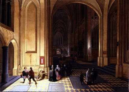 Wikioo.org - The Encyclopedia of Fine Arts - Painting, Artwork by Pieter Neefs The Elder - Interior Of A Cathedral With A Beggar