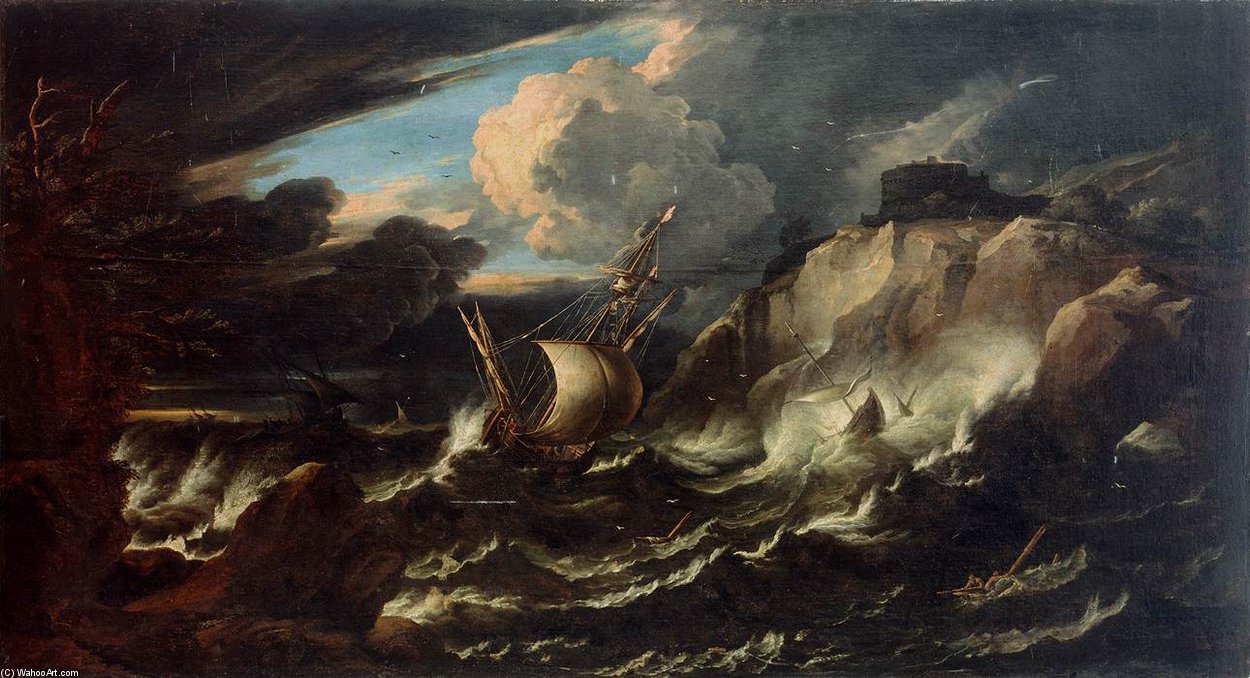 WikiOO.org - Encyclopedia of Fine Arts - Maľba, Artwork Pieter The Younger Holsteyn - Storm At Sea