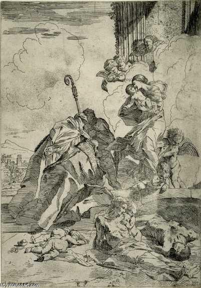 WikiOO.org - Encyclopedia of Fine Arts - Maalaus, taideteos Pietro Testa - Three Saints Imploring The Virgin