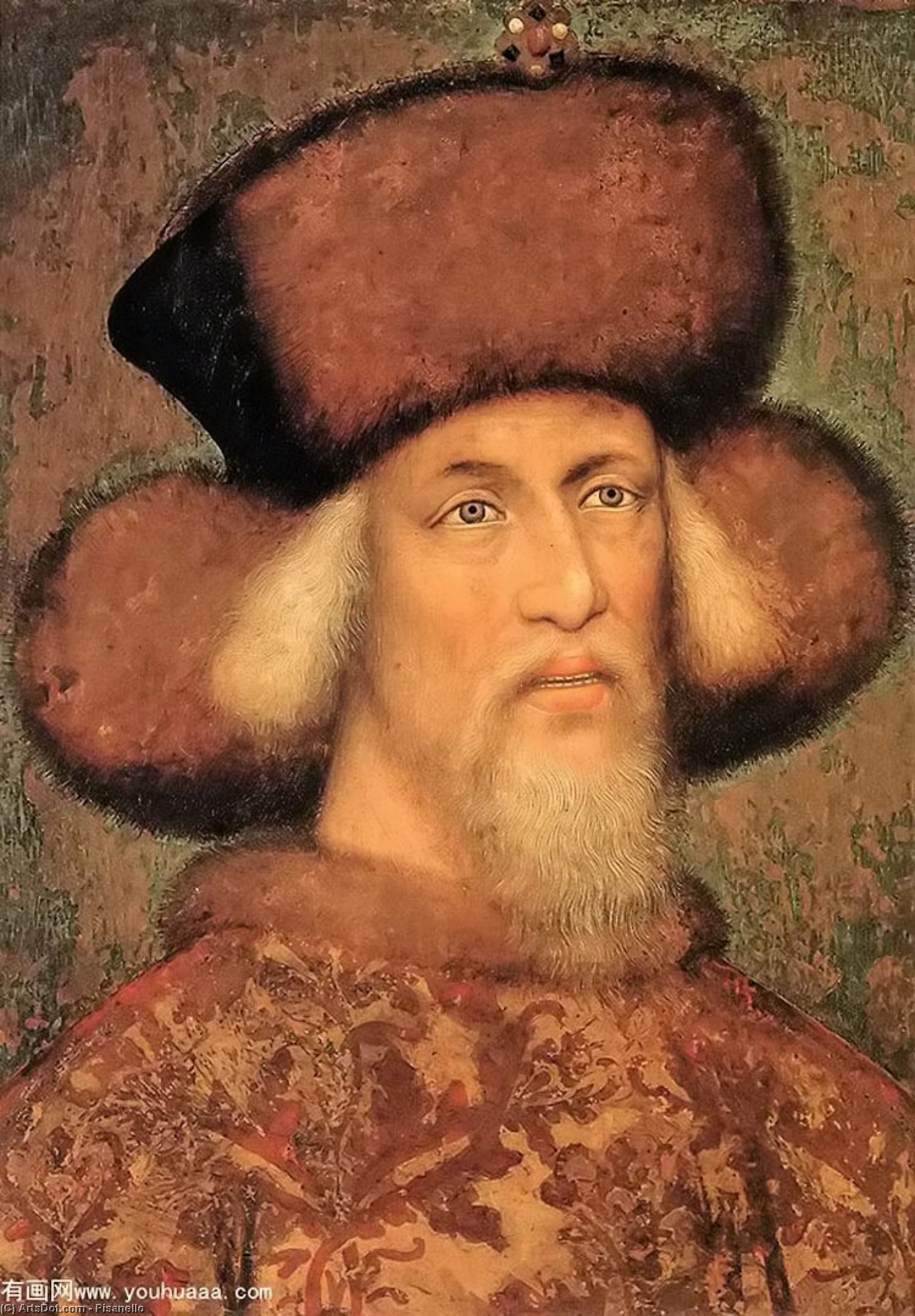 Wikioo.org - The Encyclopedia of Fine Arts - Painting, Artwork by Pisanello - Portrait Of Emperor Sigismund Of Luxembourg. Tempera On Vellum Stuck On Wood. 64 X 49 Cm. Kunsthistorisches Museum, Vienna, Austria