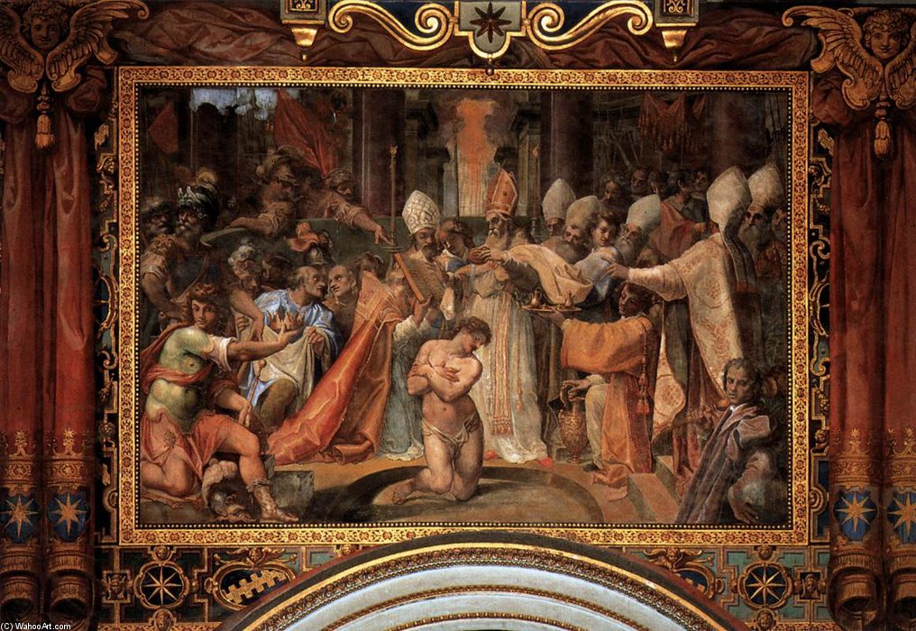 Wikioo.org - The Encyclopedia of Fine Arts - Painting, Artwork by Pomarancio - Pope Sylvester Baptizes Constantine