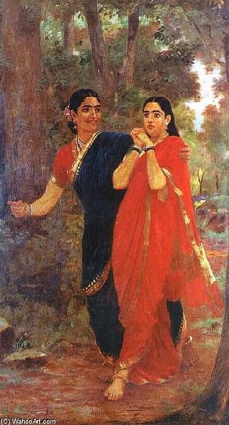 Wikioo.org – La Enciclopedia de las Bellas Artes - Pintura, Obras de arte de Raja Ravi Varma - Draupadi Y Simhika