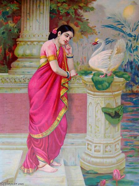 Wikioo.org - The Encyclopedia of Fine Arts - Painting, Artwork by Raja Ravi Varma - Hansa Damayanthi.