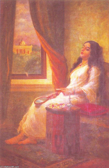 Wikioo.org - The Encyclopedia of Fine Arts - Painting, Artwork by Raja Ravi Varma - In Contemplation -