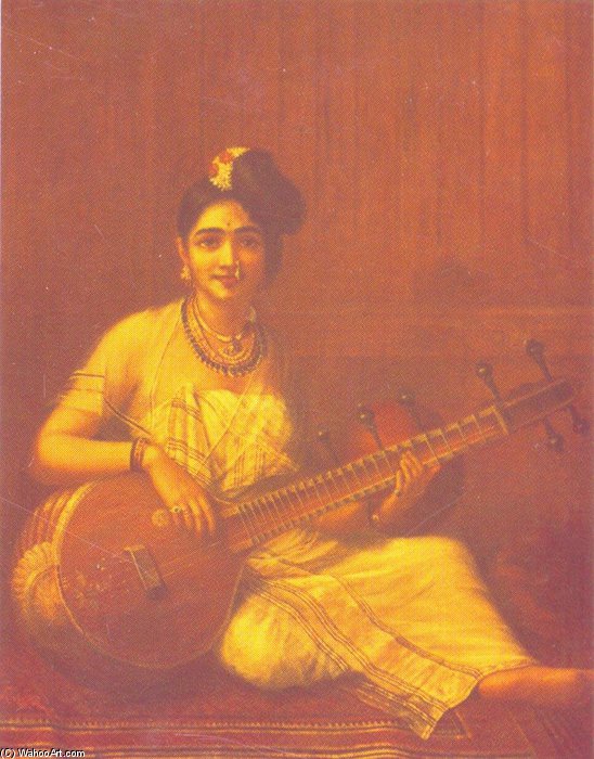 WikiOO.org - Encyclopedia of Fine Arts - Maalaus, taideteos Raja Ravi Varma - Lady With Veena