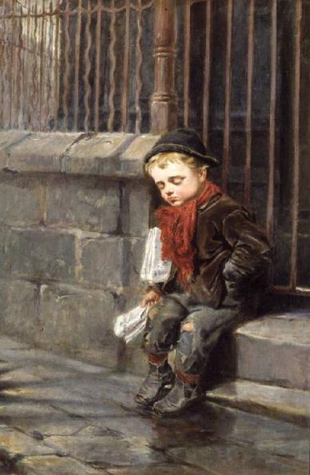 Wikioo.org - The Encyclopedia of Fine Arts - Painting, Artwork by Ralph Hedley - The News Boy -