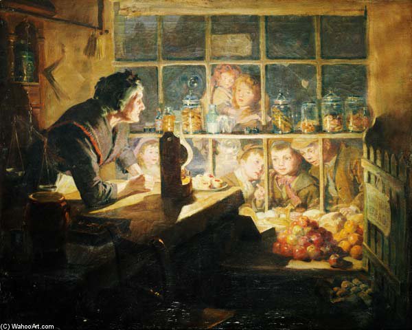 Wikioo.org - The Encyclopedia of Fine Arts - Painting, Artwork by Ralph Hedley - The Village Sweet Shop