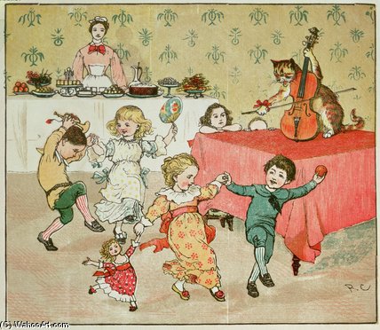 Wikioo.org - The Encyclopedia of Fine Arts - Painting, Artwork by Randolph Caldecott - The Cat And The Fiddle And The Children's Party