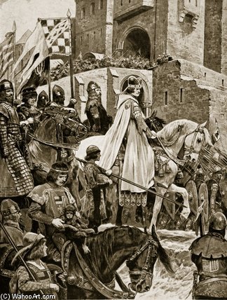WikiOO.org - 백과 사전 - 회화, 삽화 Richard Caton De Woodville - Becket's Procession Through France