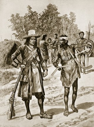 WikiOO.org - Encyclopedia of Fine Arts - Maalaus, taideteos Richard Caton De Woodville - Dampier Examining A Boomerang In Australia
